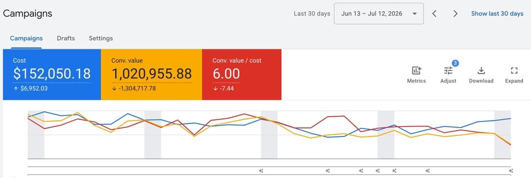 Google Ads: $1.02M conversion value in 30 days